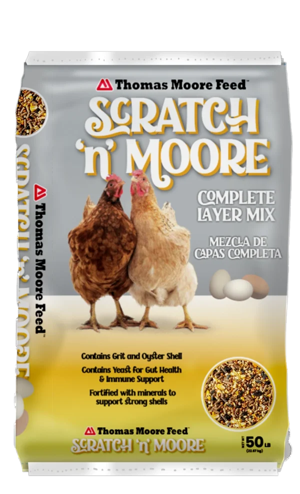 Scratch n' moore complete layer chicken feed.