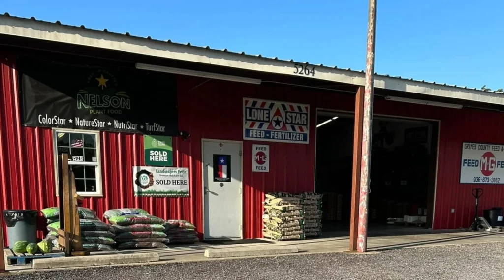 Grimes Co. Feed and Farm supply store front.